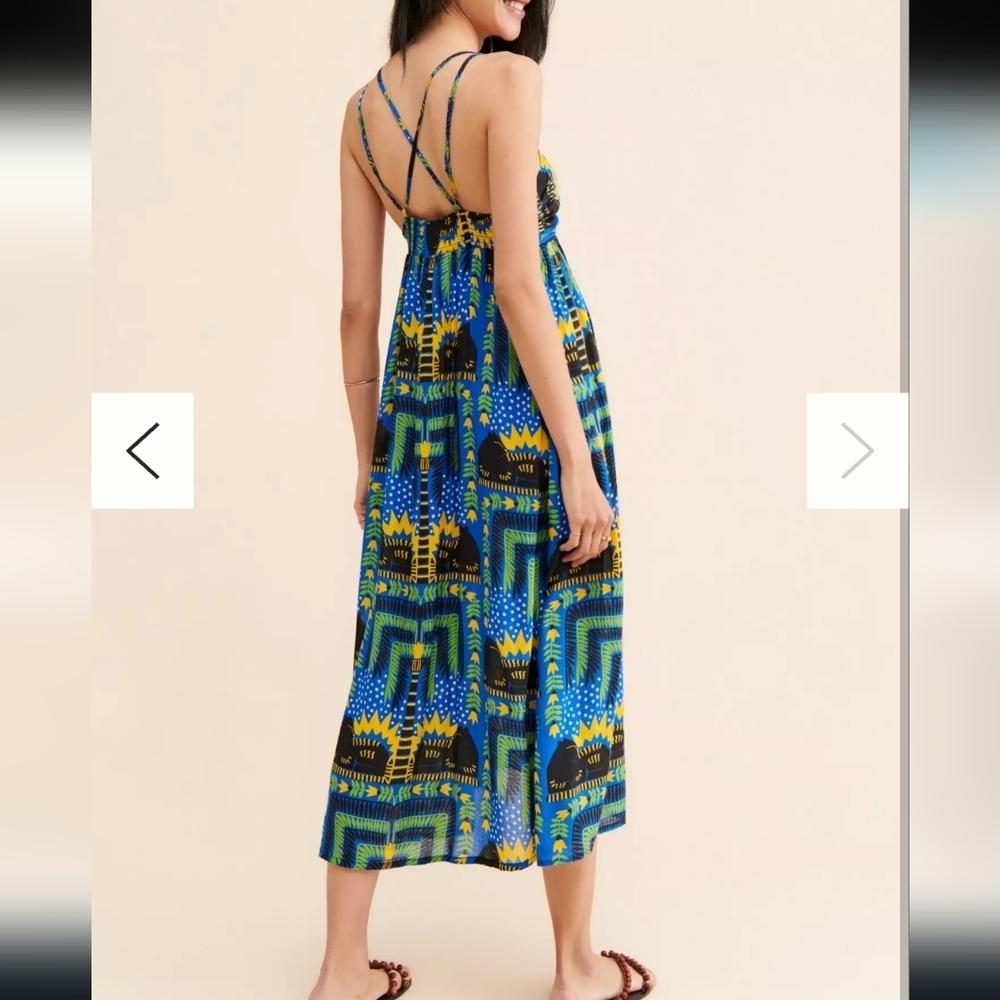Anthropologie Blue and Yellow Geometric Midi Dress Size # XS - Picture 4 of 8